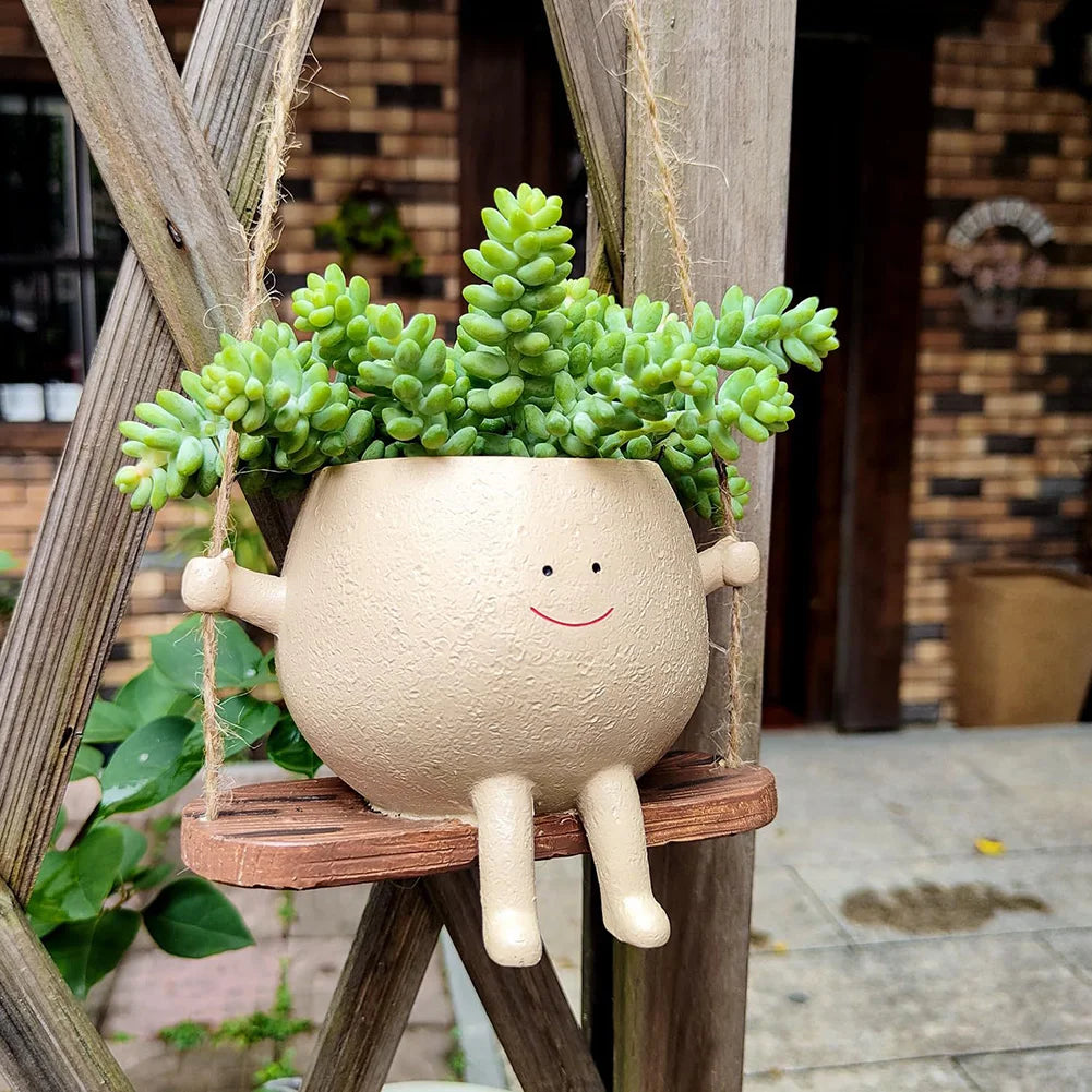 Swing Face Planter Pot – Creative Smiling Resin Flower Pot for Home & Garden (1-2PCS)