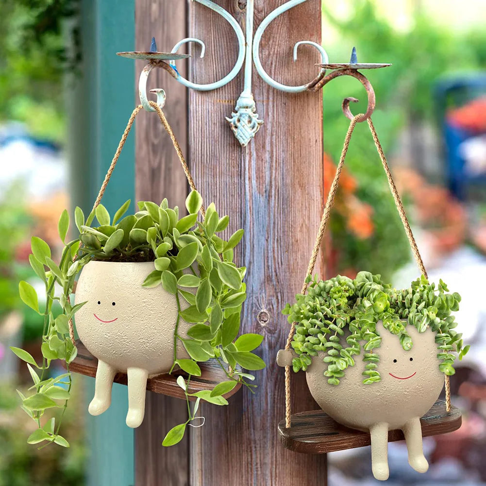 Swing Face Planter Pot – Creative Smiling Resin Flower Pot for Home & Garden (1-2PCS)
