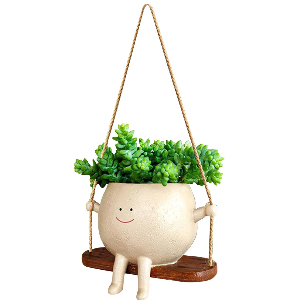 Swing Face Planter Pot – Creative Smiling Resin Flower Pot for Home & Garden (1-2PCS)