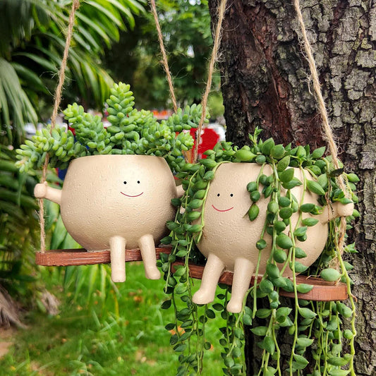 Swing Face Planter Pot – Creative Smiling Resin Flower Pot for Home & Garden (1-2PCS)